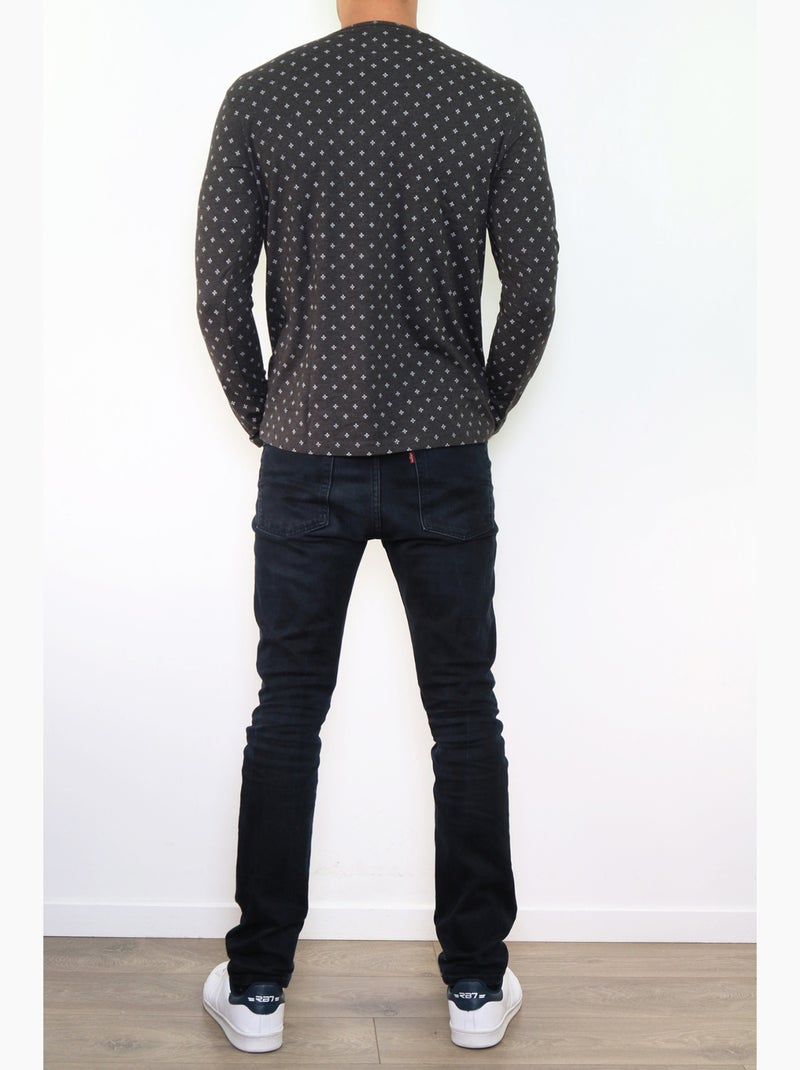 T-shirt manches longues col rond à motif Noir - Kiabi