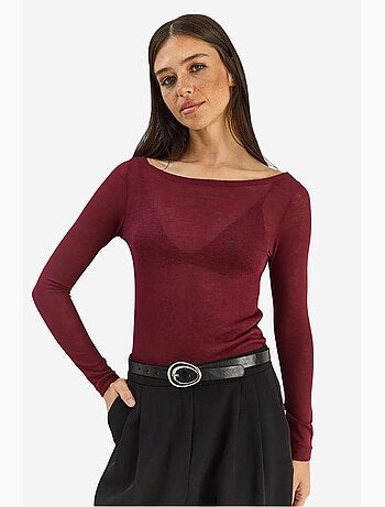 T-shirt manches longues col rond basique transparent lucci