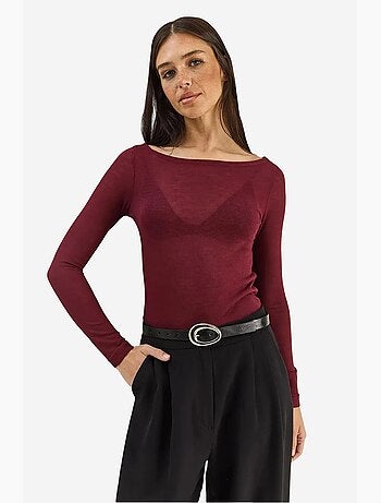 T-shirt manches longues col rond basique transparent lucci