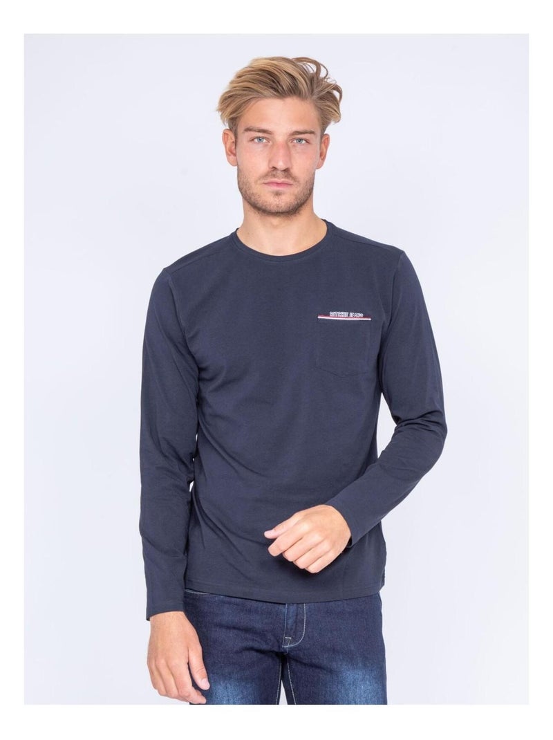 T-shirt manches longues col rond JALAGA Bleu marine - Kiabi