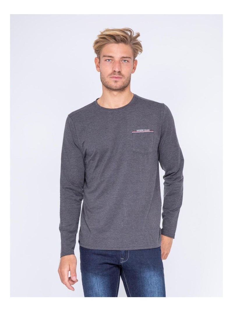 T-shirt manches longues col rond JALAGA gris anthracite - Kiabi