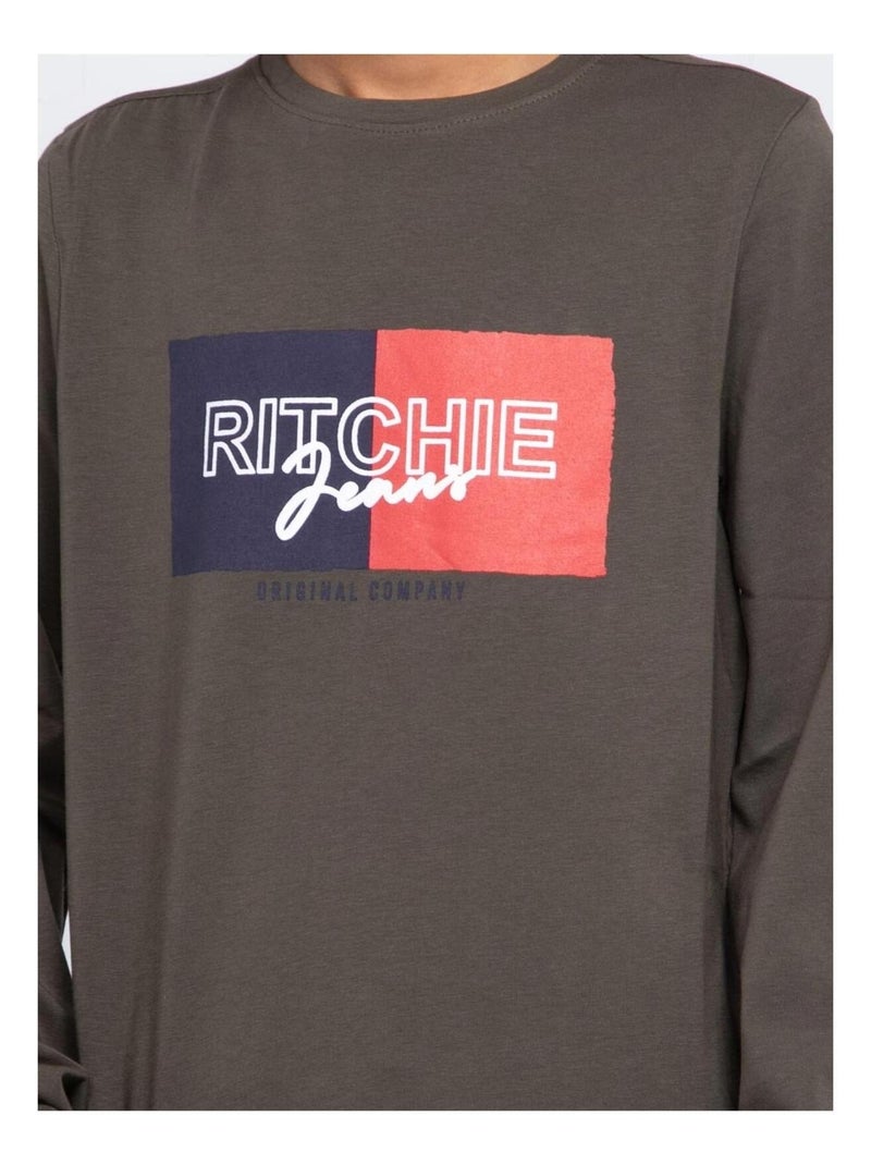 T-shirt manches longues col rond JANOUKA-J Kaki - Kiabi