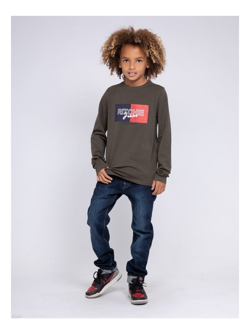 T-shirt manches longues col rond JANOUKA-J Kaki - Kiabi