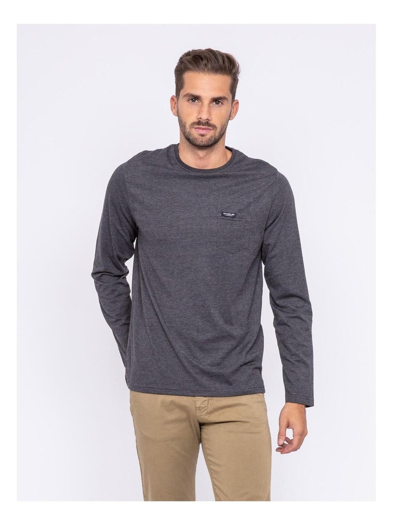 T-shirt manches longues col rond JEHEROT Noir - Kiabi