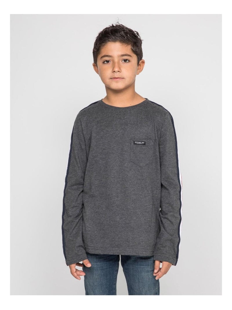 T-shirt manches longues col rond JELMONI-J Gris - Kiabi