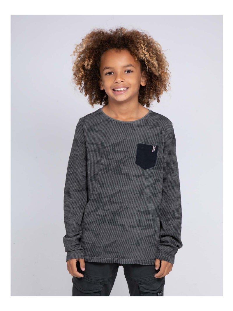 T-shirt manches longues col rond JINGO-J Gris - Kiabi
