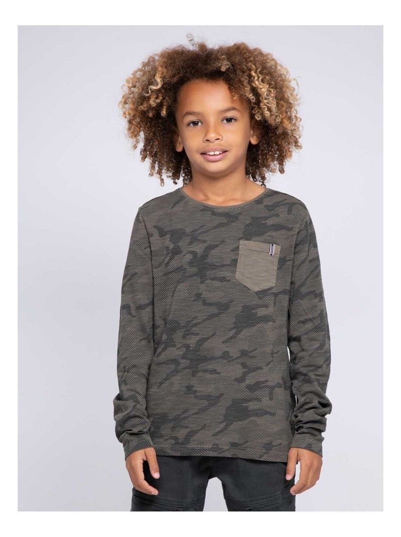 T-shirt manches longues col rond JINGO-J Kaki - Kiabi