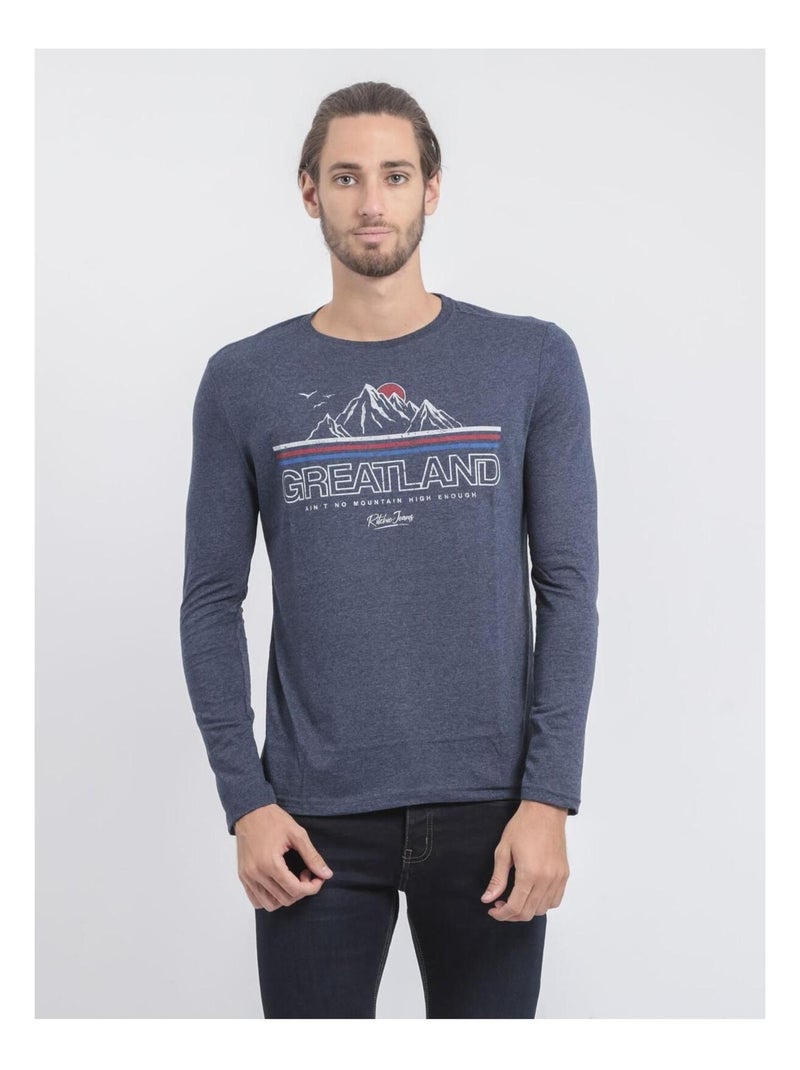 T-shirt manches longues col rond JORIMUX Bleu marine - Kiabi