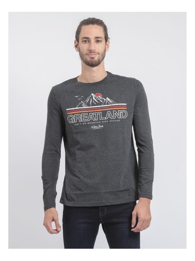 T-shirt manches longues col rond JORIMUX gris anthracite - Kiabi