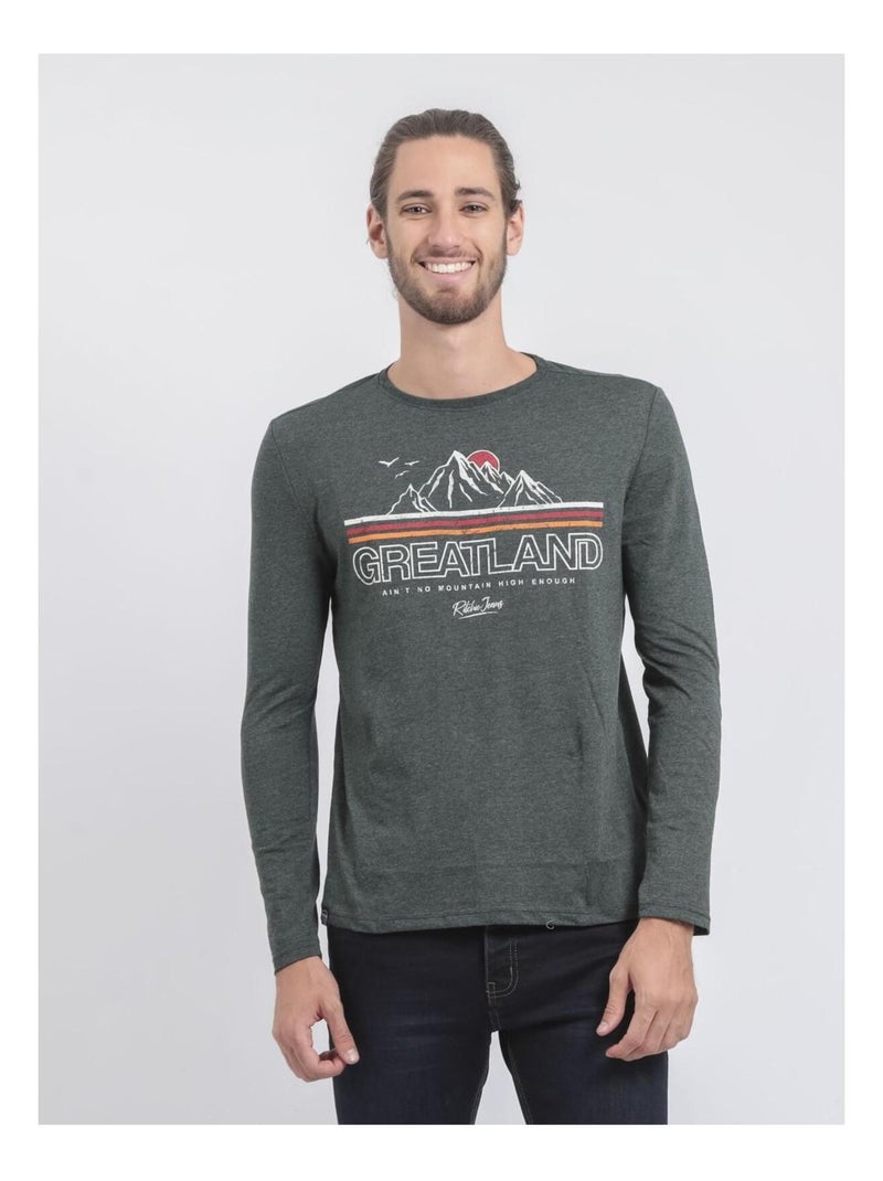 T-shirt manches longues col rond JORIMUX Vert foncé - Kiabi
