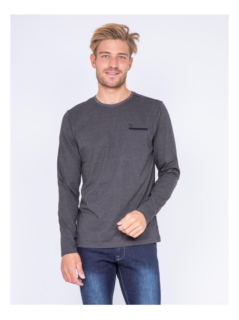 T-shirt manches longues col rond JOUAD gris anthracite - Kiabi