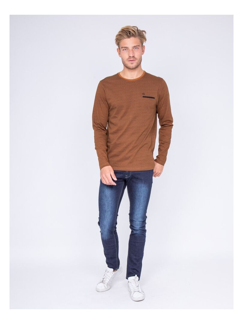 T-shirt manches longues col rond JOUAD Marron - Kiabi