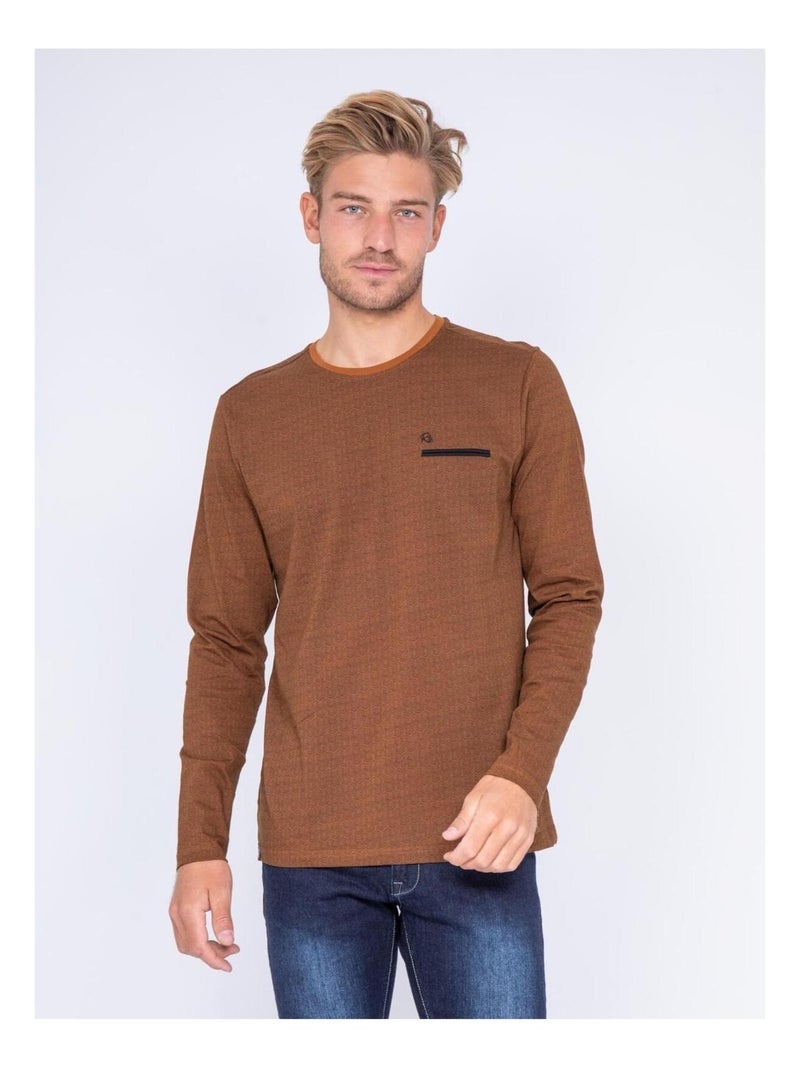 T-shirt manches longues col rond JOUAD Marron - Kiabi