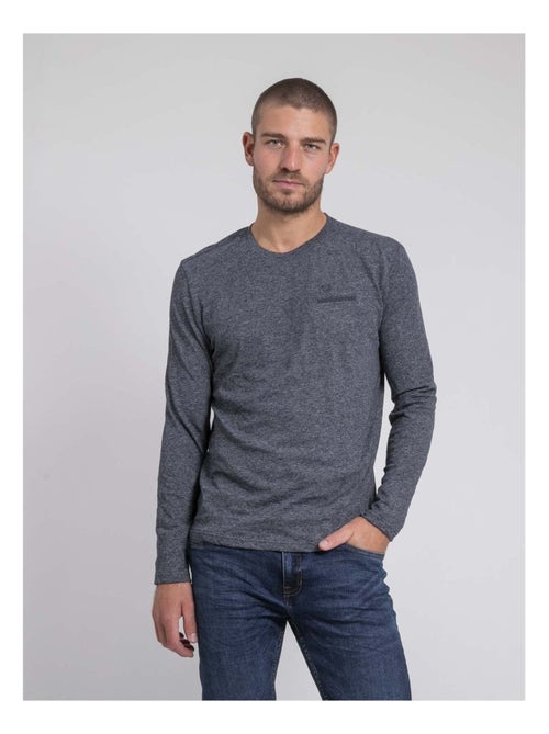 T-shirt manches longues col rond pur coton JABERTOLO - Kiabi
