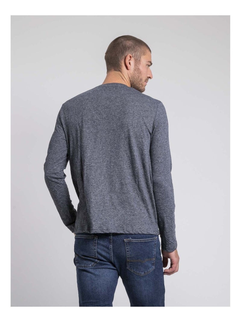 T-shirt manches longues col rond pur coton JABERTOLO Bleu marine - Kiabi