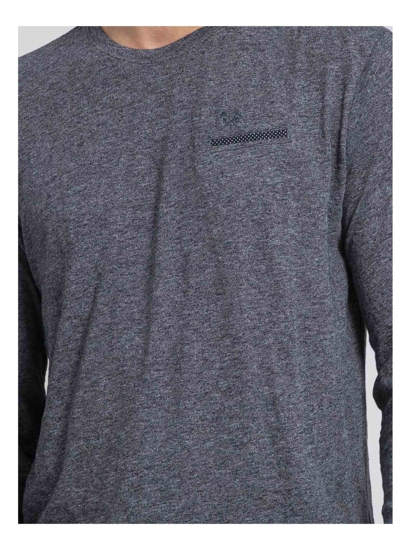 T-shirt manches longues col rond pur coton JABERTOLO Bleu marine - Kiabi