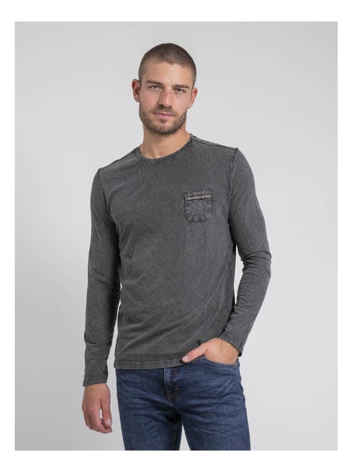 T-shirt manches longues col rond pur coton JABITAL - Kiabi