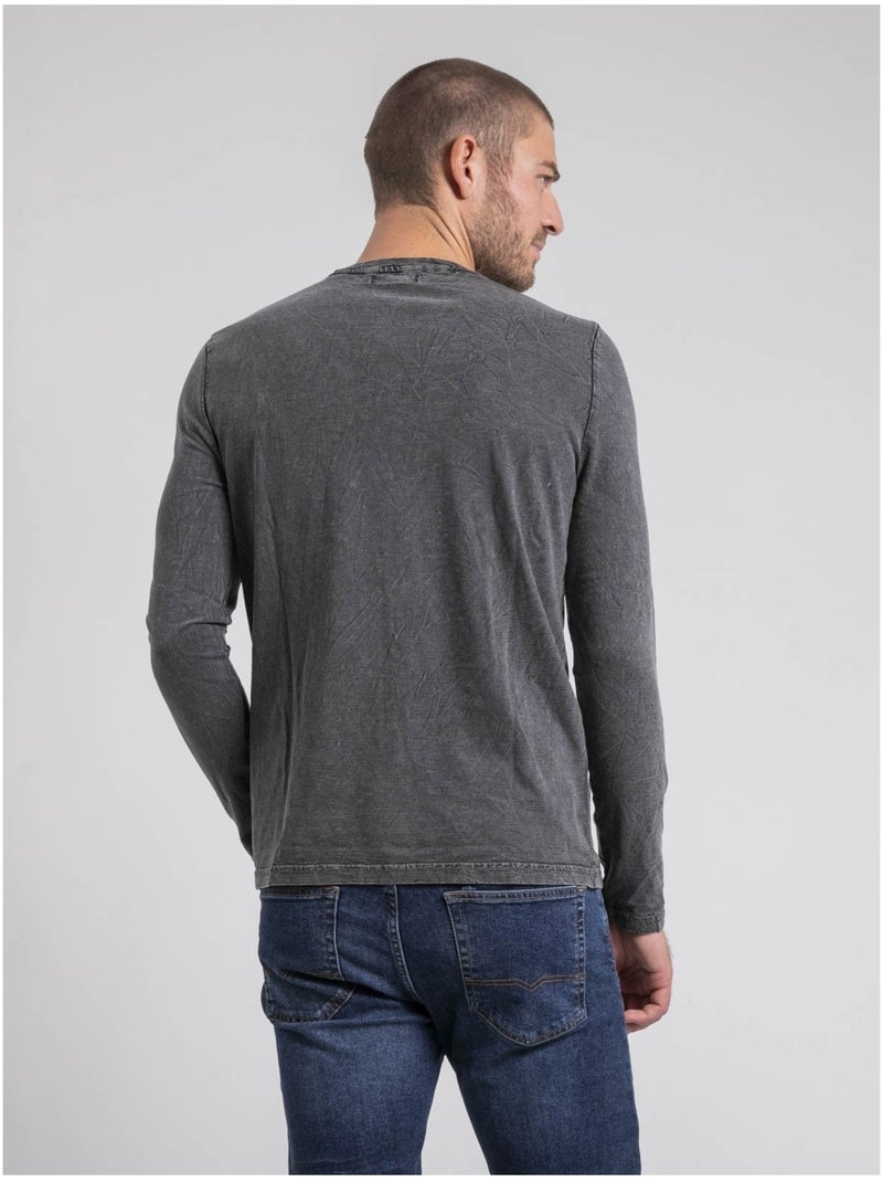 T-shirt manches longues col rond pur coton JABITAL Gris - Kiabi