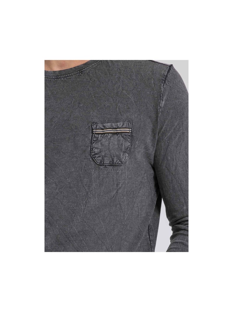 T-shirt manches longues col rond pur coton JABITAL Gris - Kiabi