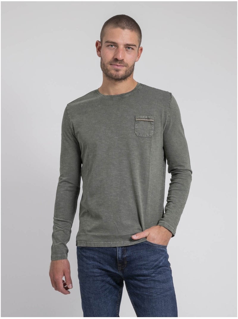 T-shirt manches longues col rond pur coton JABITAL Gris - Kiabi