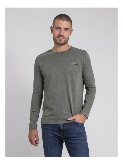 T-shirt manches longues col rond pur coton JABITAL - Kiabi