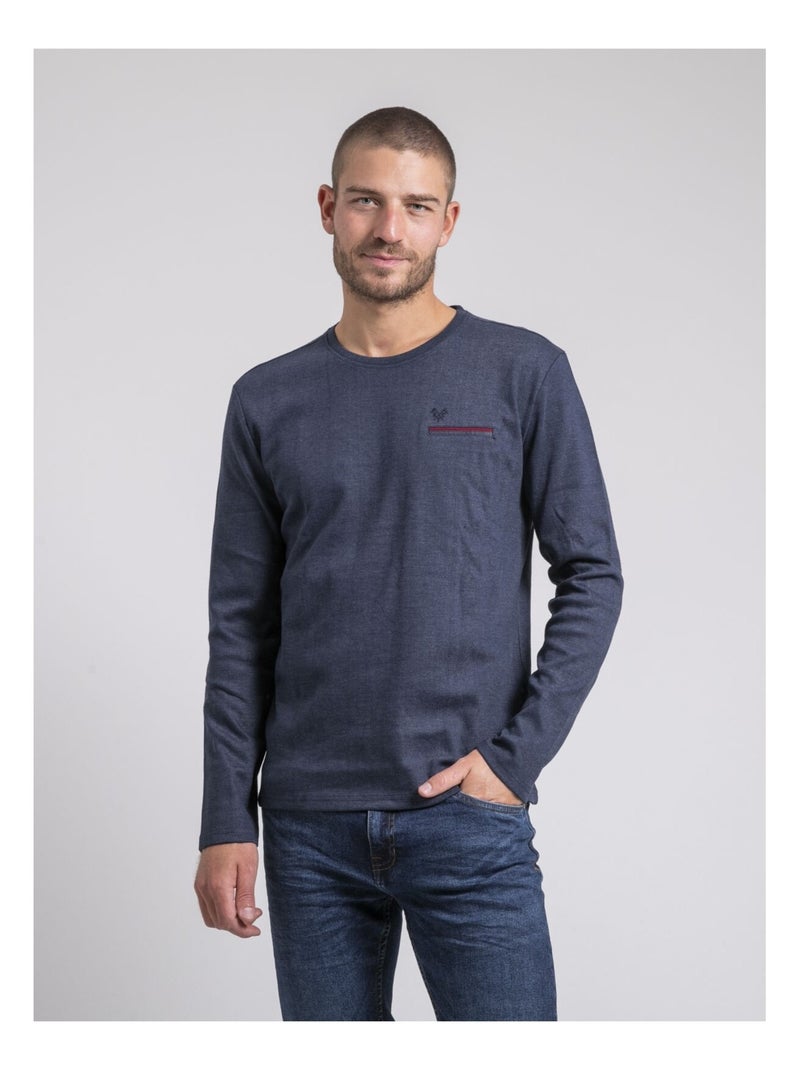 T-shirt manches longues col rond pur coton JABOUTIX Bleu marine - Kiabi