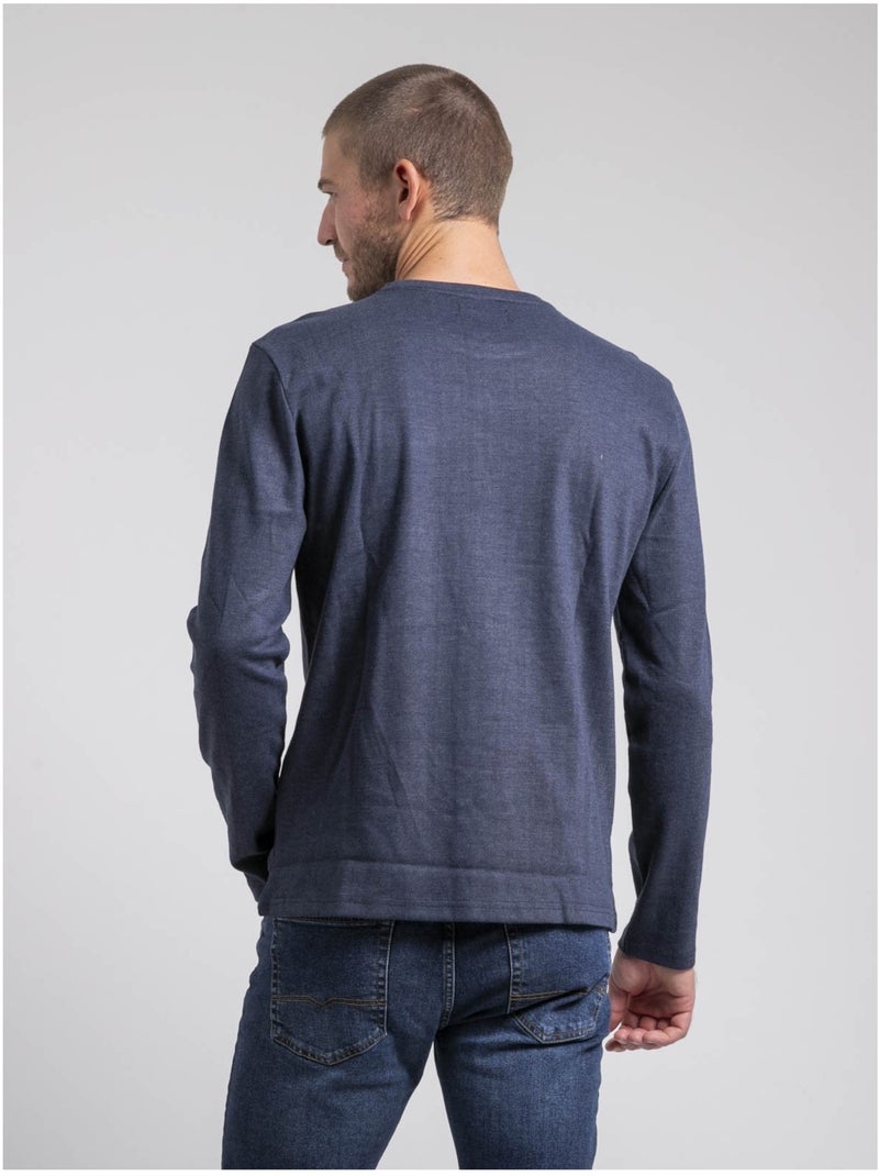 T-shirt manches longues col rond pur coton JABOUTIX Bleu marine - Kiabi