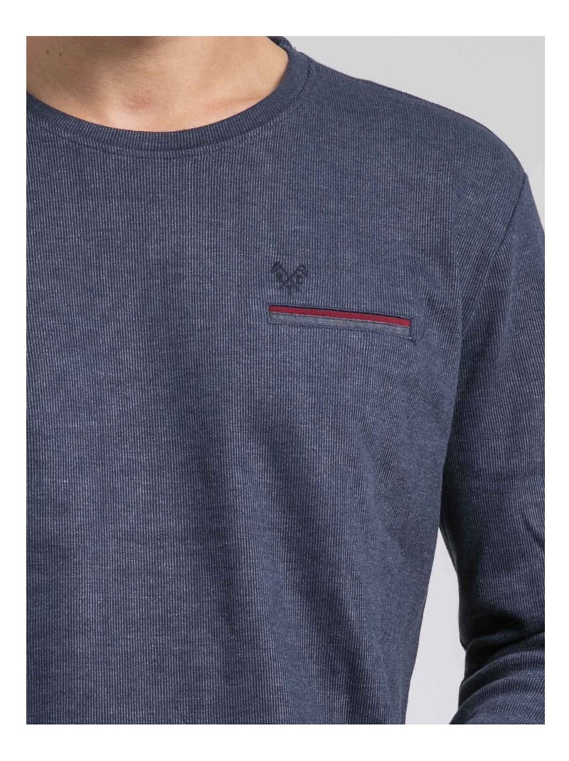 T-shirt manches longues col rond pur coton JABOUTIX Bleu marine - Kiabi