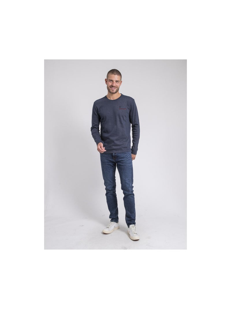 T-shirt manches longues col rond pur coton JABOUTIX Bleu marine - Kiabi