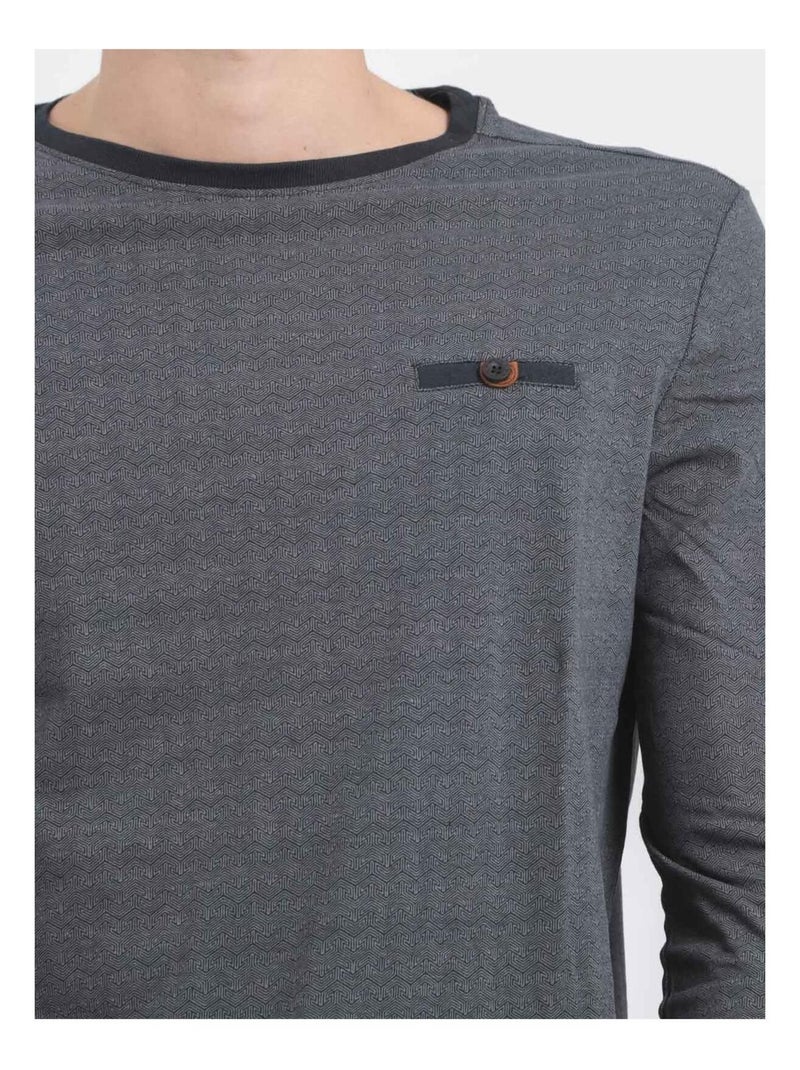 T-shirt manches longues col rond pur coton JACOU Bleu marine - Kiabi