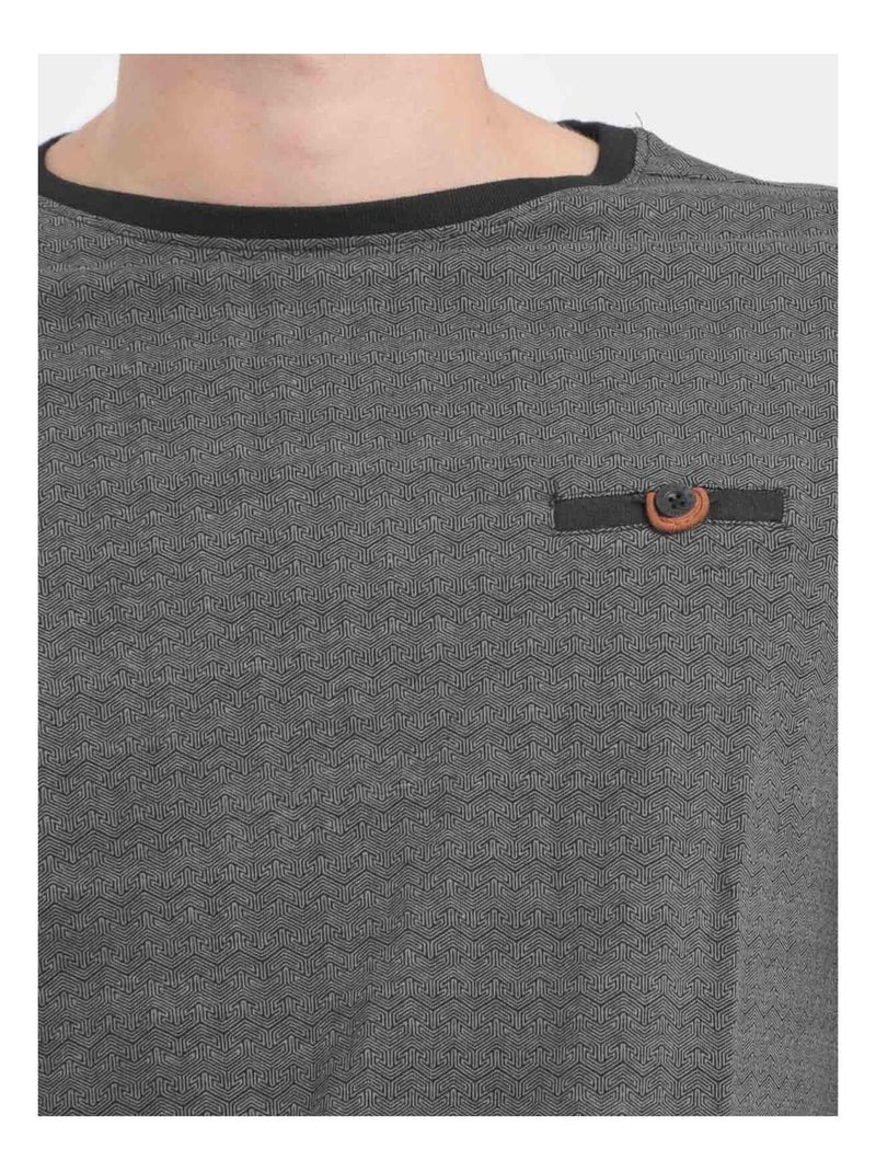T-shirt manches longues col rond pur coton JACOU Kaki - Kiabi
