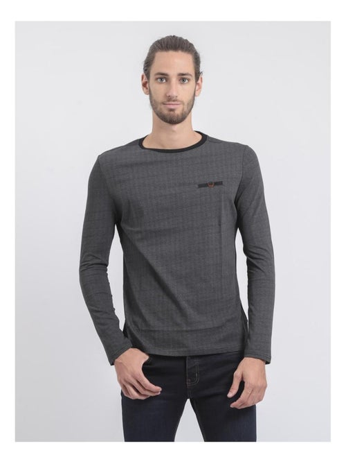 T-shirt manches longues col rond pur coton JACOU - Kiabi