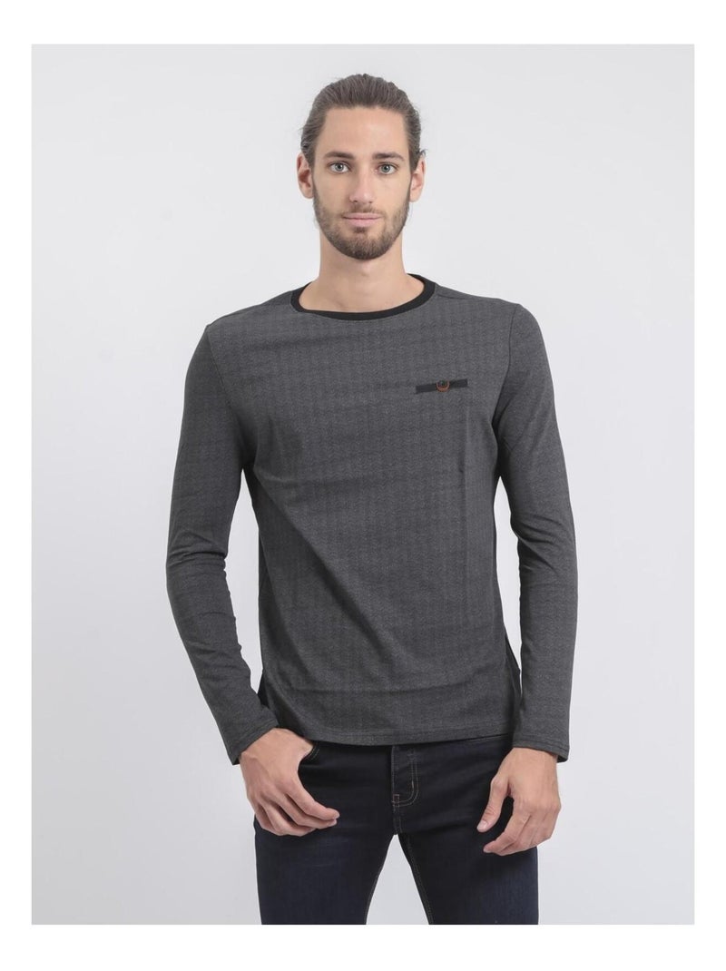 T-shirt manches longues col rond pur coton JACOU Noir - Kiabi