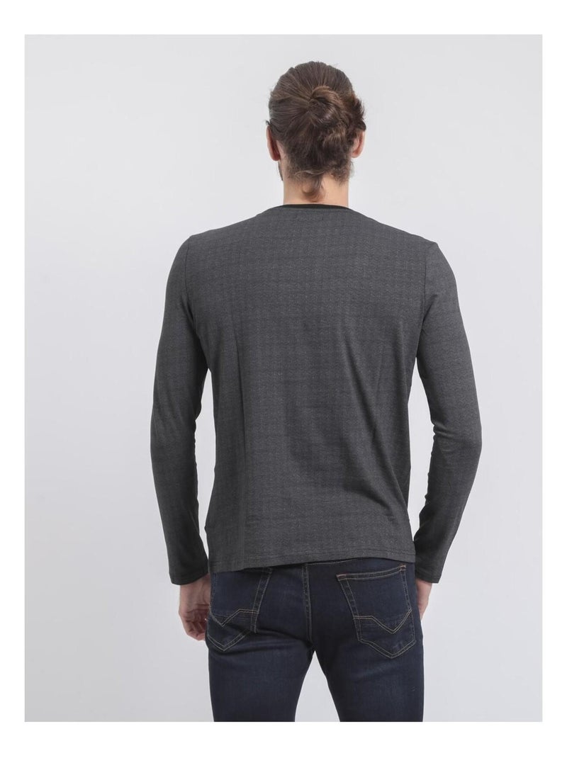 T-shirt manches longues col rond pur coton JACOU Noir - Kiabi