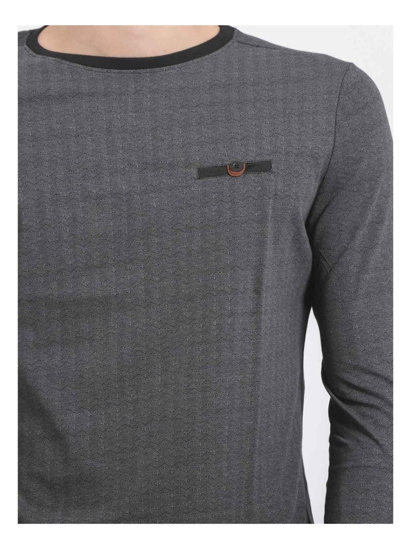T-shirt manches longues col rond pur coton JACOU Noir - Kiabi