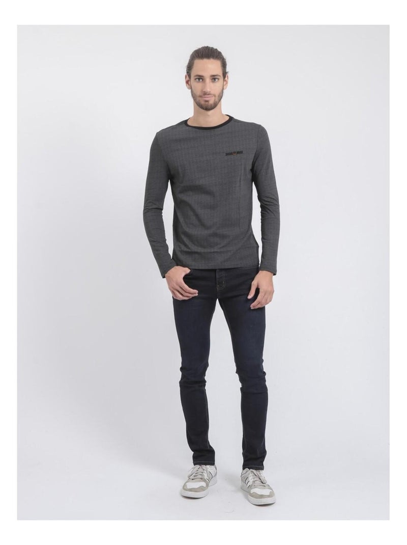 T-shirt manches longues col rond pur coton JACOU Noir - Kiabi