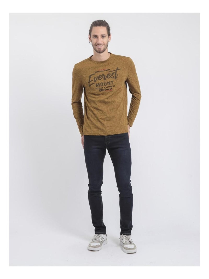 T-shirt manches longues col rond pur coton JAMACLOU Moutarde - Kiabi