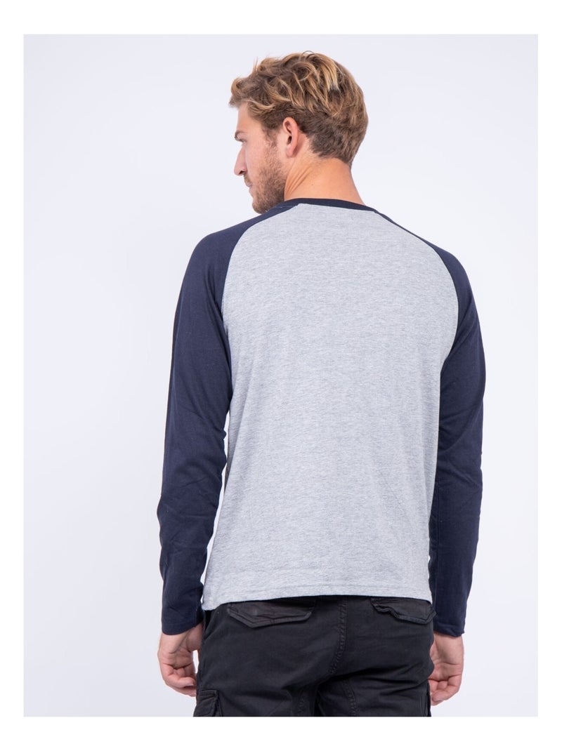 T-shirt manches longues col rond pur coton JANDAT Bleu marine - Kiabi