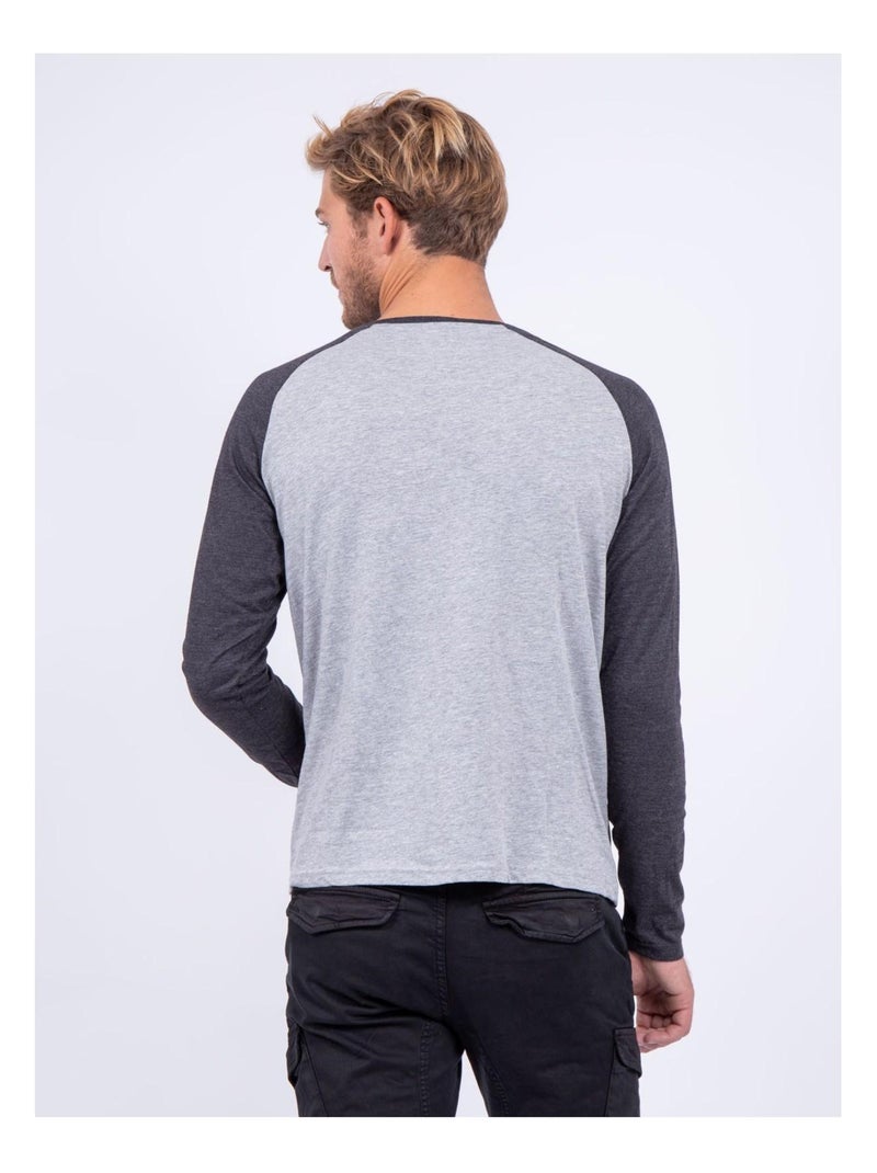 T-shirt manches longues col rond pur coton JANDAT gris anthracite - Kiabi