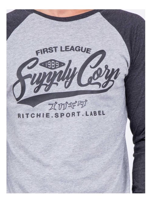 T-shirt manches longues col rond pur coton JANDAT - Kiabi