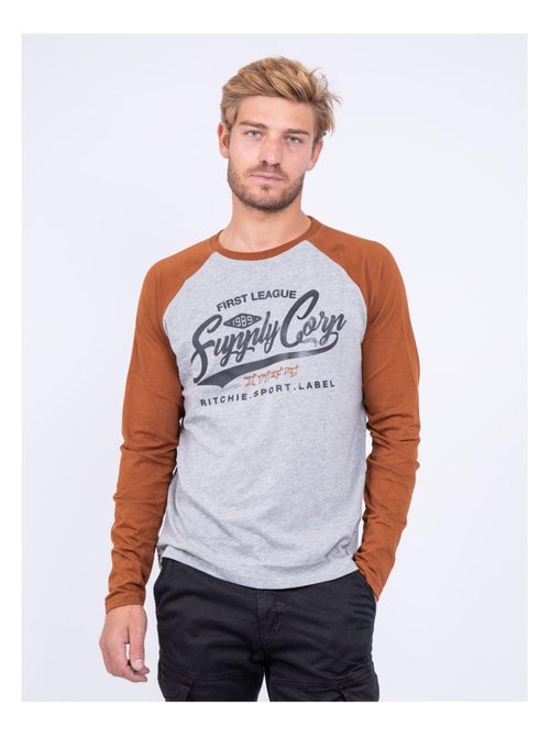 T-shirt manches longues col rond pur coton JANDAT - Kiabi
