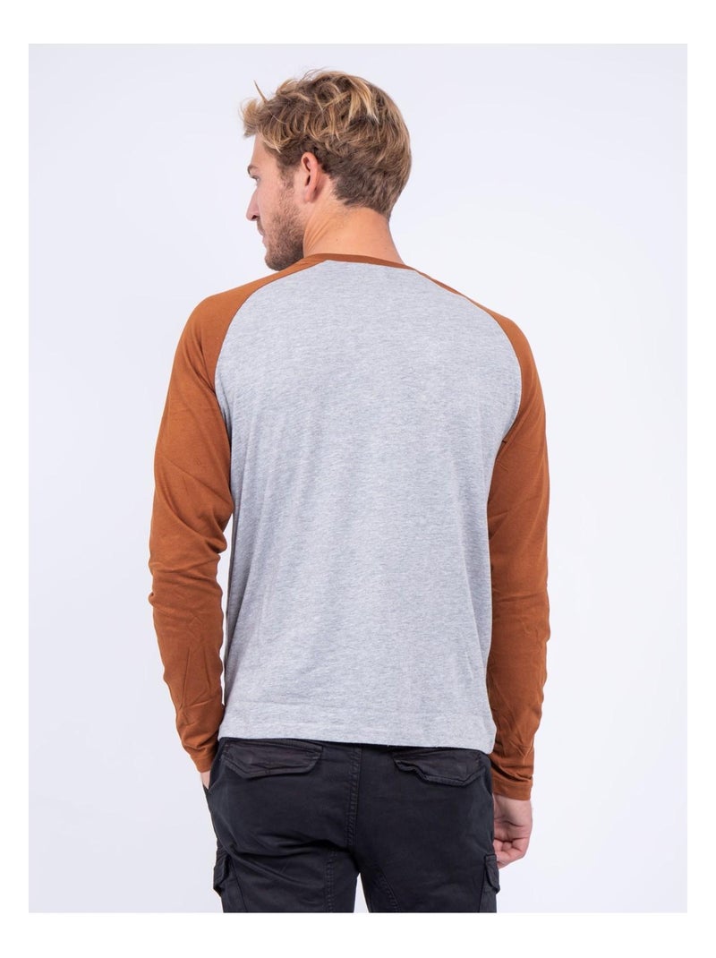 T-shirt manches longues col rond pur coton JANDAT Marron - Kiabi