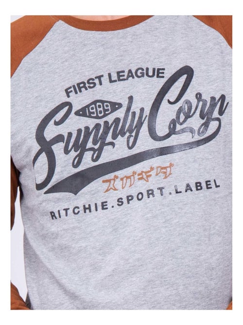 T-shirt manches longues col rond pur coton JANDAT - Kiabi