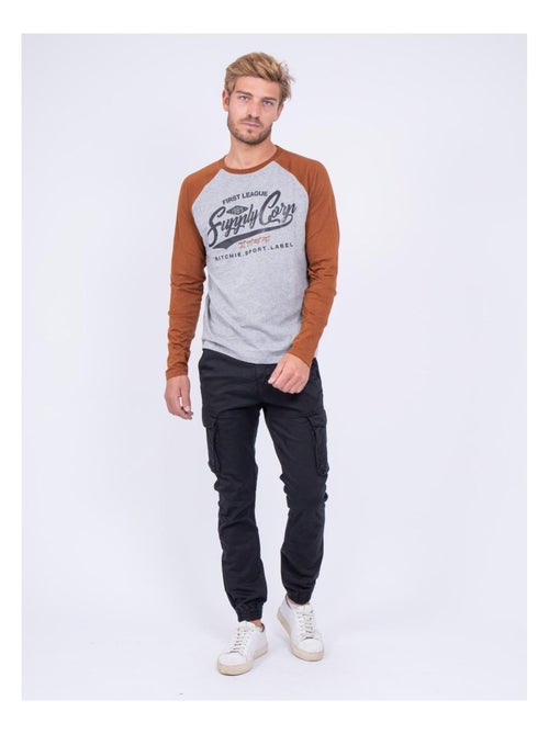 T-shirt manches longues col rond pur coton JANDAT - Kiabi