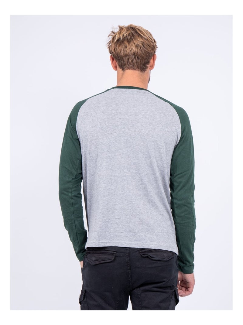 T-shirt manches longues col rond pur coton JANDAT Vert - Kiabi