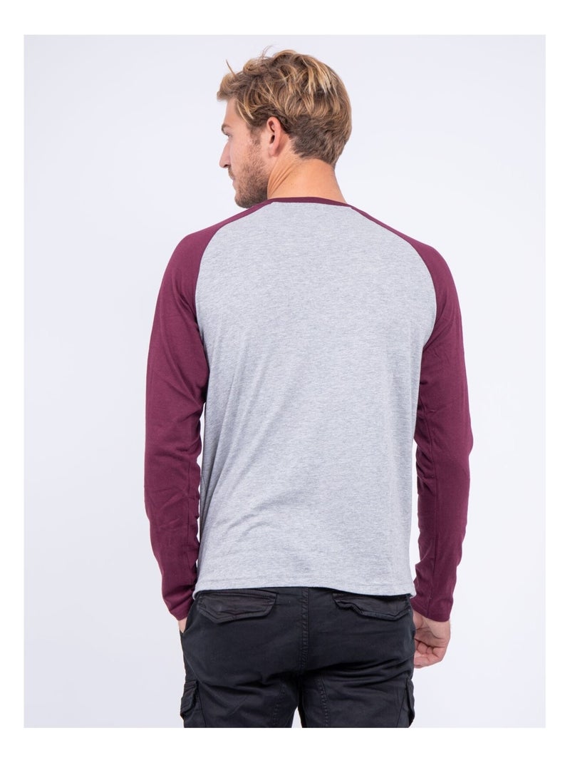 T-shirt manches longues col rond pur coton JANDAT Violet - Kiabi