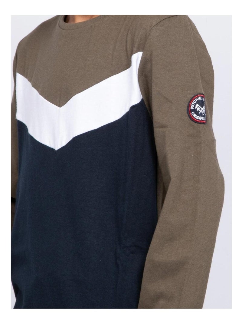 T-shirt manches longues col rond pur coton JANITOU-J Kaki - Kiabi