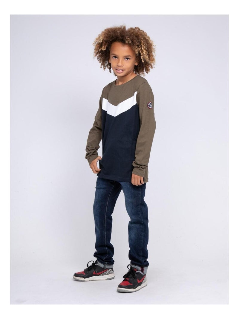 T-shirt manches longues col rond pur coton JANITOU-J Kaki - Kiabi