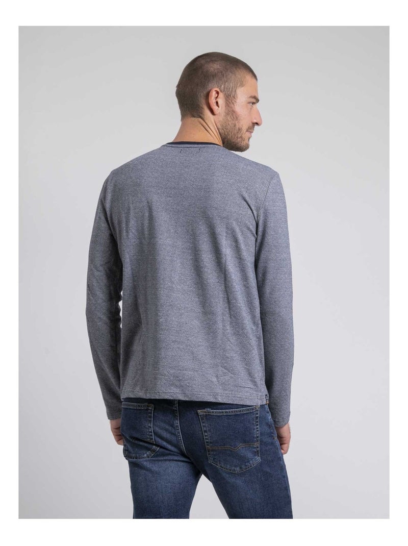 T-shirt manches longues col rond pur coton JARAMOJI Bleu marine - Kiabi