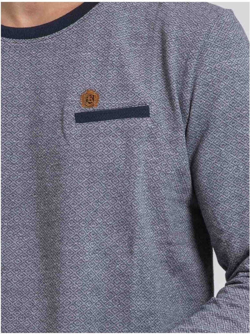 T-shirt manches longues col rond pur coton JARAMOJI Bleu marine - Kiabi